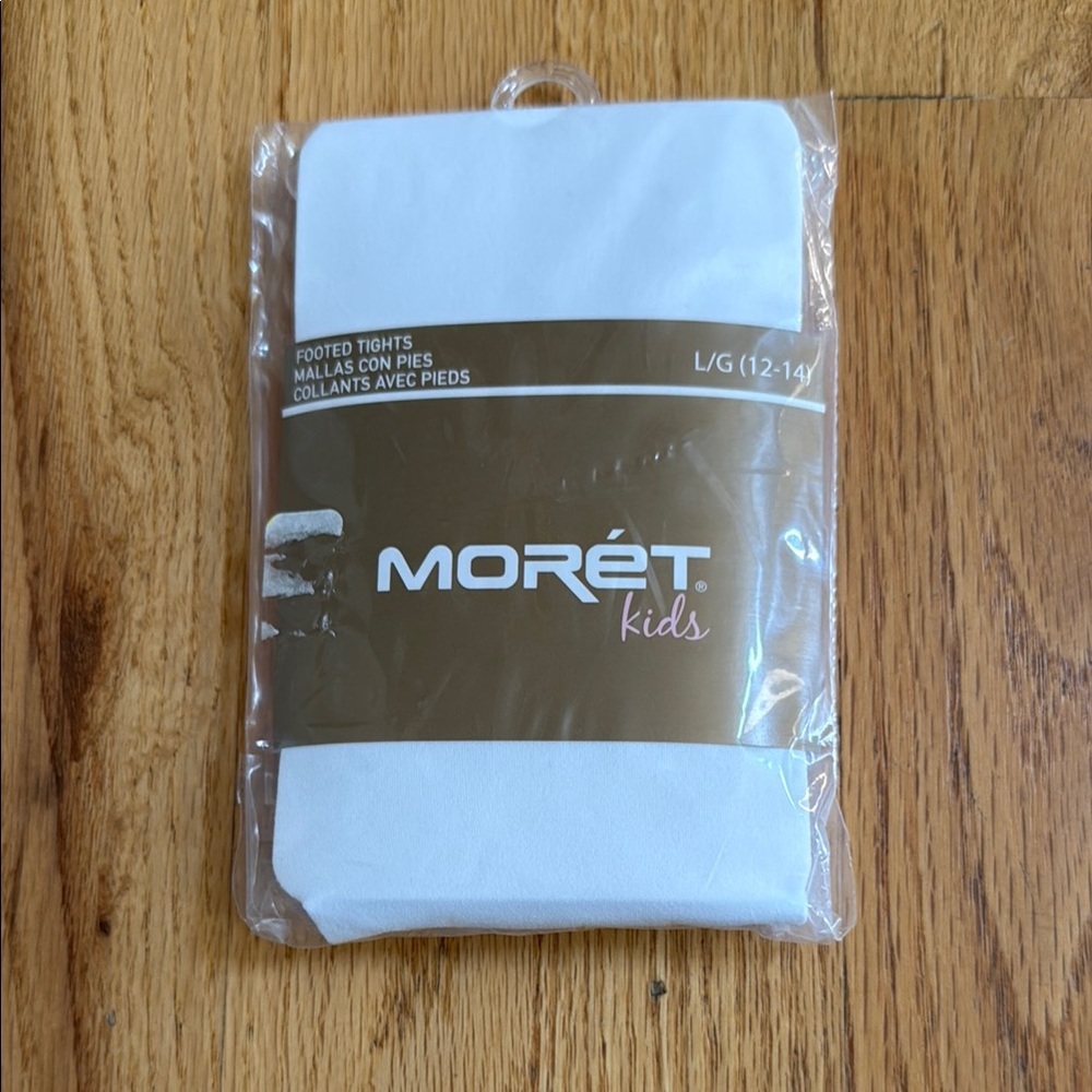 MORET Footed White Tights, Size Large (12-14) Dance Gymnastics